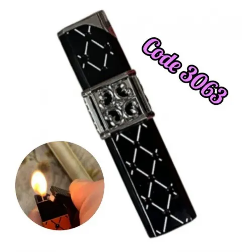 ولاعة غاز شعلة اسود الشكل بحزام فضى (code3063)