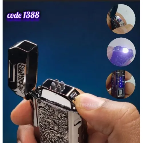 ولاعة الكتريك شعلة مزدوجة شحن usb مزودة بكشاف (code1388)