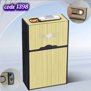 حافظة سجائر مزودة بولاعة شحن USB وولاعة غاز سخان (code1398)