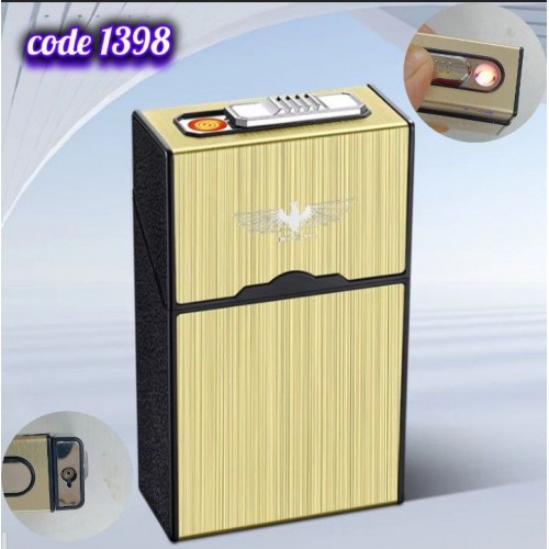 حافظة سجائر مزودة بولاعة شحن USB وولاعة غاز سخان (code1398)